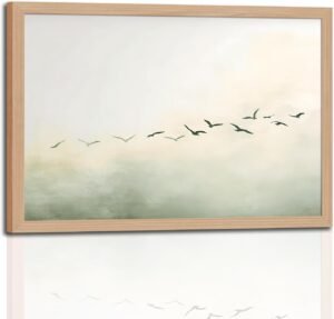 skysoon Minimalist Bird Wall Art, Abstract Fog Landscape Canvas Print, Neutral Japandi Nordic Artwork, Modern Calm Wall Decor for Living Room Bedroom Office 12×16 Inch