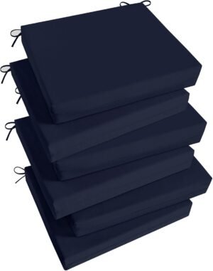 Basic Beyond Outdoor Chair Cushions Set of 6, Square Corner Outdoor Cushions for Patio Furniture, Water Resistant Patio Chair Cushions with 2 Ties, 18.5x16x3, Navy