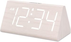 DreamSky Wooden Digital Alarm Clock for Bedroom – Living Room Desk Clock with Large Numbers, Bedside Nightstand Clock with USB Port, Adjustable Volume, Dimmer, DST, Office Wood Décor, Adapter Powered