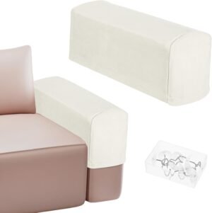 M METERXITY Couch Arm Covers, for 17.71 to 20″ Length Velvet Stretch Sofa Armrest Covers Anti-Slip Armchair Slipcovers for Chairs/Couch/Recliner, Washable Furniture Armrest Protector[White]
