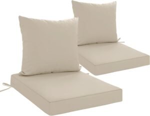 24×24 Inch Outdoor Cushions for Patio Furniture Set of 2, Waterproof Outdoor Chair Cushions w/Fade-Resistant, Removable & Machine-Washable Covers, Deep Seat Sofa/Couch Pad Replacement, Cream