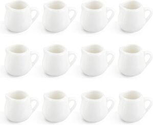 12PCS Mini Ceramic Creamer, 3 OZ Small Porcelain Creamer Pitcher, Small Syrup Pitcher, Coffee Creamer Pitcher, Creamer Dispenser, White Ceramic Pitcher for Coffee Tea Milk Sauce with Handle