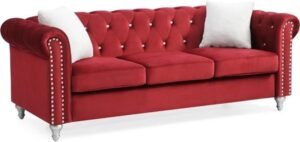 Glory Furniture Raisa Velvet Sofa in Burgundy
