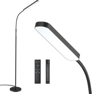 Wio-Mio Floor lamp, 15w/1000lm Bright LED Floor Lamp with Stepless Adjustable 3000K-6000K Colors and Dimmer, Remote and Touch Control, Adjustable Floor Lamp for Living Room