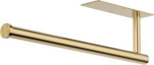 Paper Towel Holder Under Cabinet, Self-Adhesive,No Drilling, Stainless Steel, Wall-Mounted for Kitchen and Bathroom, Easy Install, Durable, Space-Saving, Ideal for Home, RV (Gold, 1 Pack)