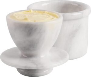 Radicaln Marble Butter Keeper 4.25” Inches White Handmade French Butter Holder For Kitchen Counter Decor Ideal Butter Crock For Counter With Water & Butter Crock For Kitchen