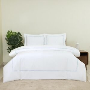 Dreamology White Duvet Cover Luxury Hotel Quality Bedding Set 100% Cotton Embroidered Duvet Covers with 2 Pillow Shams Hypoallergenic Zipper Closure 3 Pieces Duvet Set (Sky Blue, Queen)