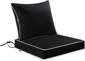 MIULEE Black Outdoor Seat Cushion 24×24 Inch Waterproof & 3 Year Fade Resistant Deep Seat and Back Cushion for Patio Furniture Chair Sofa Couch with Handle and Adjustable Straps
