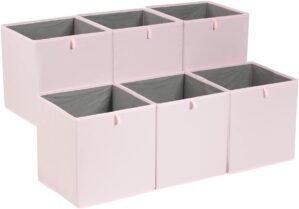 Amazon Basics Collapsible Cube Organizer Bins, Closet Storage Organizer Baskets for Shelves, Space-Saving, 13″ x 15″ x 13″, Peony Pink, Pack of 6