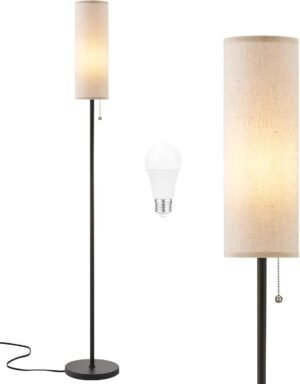 Ambimall 64” Floor Lamp for Living Room with Bulb, 3 Color Temperature, Tall Lamps with Beige Lampshade & Pull Chain Switch, Pole Lamps Suitable for Bedrooms Study, Minimalist Floor Lamp