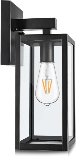 MAXvolador Outdoor Wall Lantern, Exterior Waterproof Wall Sconce Light Fixture, Black Anti-Rust Mount Light with Clear Glass, E26 Base Wall Lamp