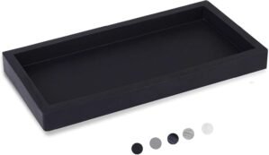 Small Silicone Bathroom Vanity Tray Rectangle Soap and Sponge Holder Kitchen Sink Organizer for Scrubber, Lotion Bottles, Perfume, Jewelry, Candle, Key Trinket Ring, Black