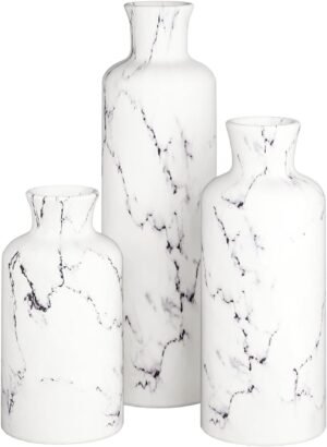 Creative Scents White Marble Look Vases Home Decor – Vase Set of 3 – Perfect for Holding Pampas Grass, Dried/Fresh Flowers, Vases for Your Kitchen, Bedroom, Office, Living/Dining Room, or Shelf Decor
