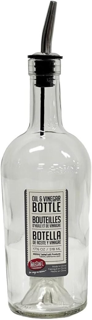 Tablecraft Home Glass Syrup Bottle with Vented Stainless Steel Pourer – 518ml