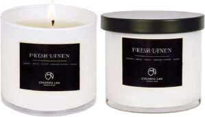Fresh Linen Candles Laundry Candles Non-Toxic Air Freshening Scented Candle Decorative Pet Odor Eliminator for Home Luxury Scented Soy Jar Candle for Bathroom Decor 7.1 oz 2 Pack