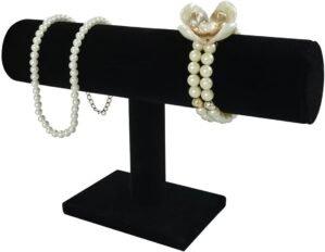Velvet Bracelet Holder Display Stand – Premium Velvet Jewelry Organizer T-Bar Design for Bracelets, Watches, Vendors, and Retail Stores (Black)