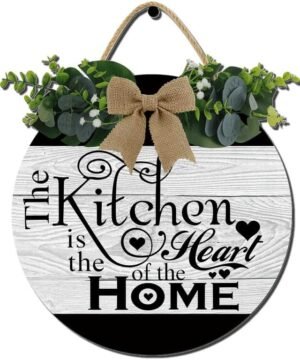The Kitchen Is The Heart Of The Home Rustic Farmhouse Style Wreath Hanging Plaque – Kitchen Decor