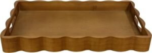 JUIOETURPine Wood Decorative Tray with Handle Rectangular Wooden Serving Tray for Breakfast in Bed,Coffee Table,Dining Table,or Kitchen – Perfect for Living Room,Bedroom,and Entryway Decor (Brown)