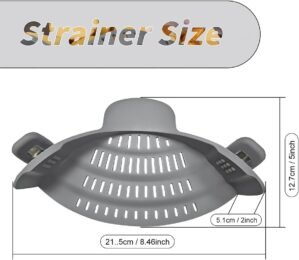 Silicone clip-on strainer for all pots and pans, clip-on food strainer for meat, vegetables, fruits and pasta strainer, heat resistant, kitchen gadget, colander