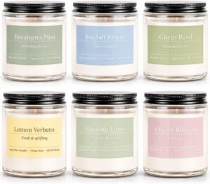 PELN Scented Candles for Women, Spring Summer 6 Pack Soy Wax Aromatherapy Candles, Lemon Verbena, Coconut Lime, Sea Salt Breeze, Citrus Basil, Eucalyptus Mint & Cherry Blossom