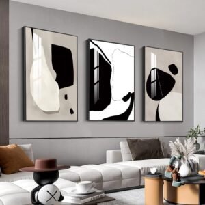 Abstract Wall Art Prints, Framed Wall Art for Living Room, Bedroom, Dining Room, Nursery, Office, Kitchen, Bathroom (White, 16″X 24″ X 3 panel)
