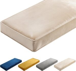 Wenqik Bench Cushions for Indoor Furniture 36x14x4 Inch Velvet Window Seat Cushions Thicken Tufted Bench Pad Memory Foam for Kitchen Dining Bay Patio Porch Swing(Beige)
