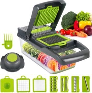 9 Blade All-in-1 Vegetable Chopper With Container, Mandoline Slicer Handheld For Kitchen, Dicing Blades, Coarse Cheese Grater, Grater, Wavy Slicer, Egg Separator, Hand Protector Perfect For Wowen.