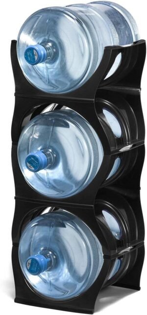 Bariboo Stackable Water Bottle Storage Rack Best Water Jugs 5 Gallon Organizer. Jug Holder for Kitchen, Cabinet and Office Organizing. Reinforced Polypropylene (Coal Black, 3 No Shelf)