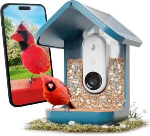 Birdbuddy PRO Solar Smart Bird Feeder with Camera – AI Bird Species Identification, 5MP Photos, 2K HD Video Live Stream Camera, Slow-Motion Video, 2.6in Focus – Blue Solar