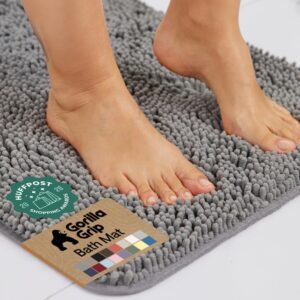 GORILLA GRIP Bath Rug Mat 30×20, Thick Soft Absorbent Chenille, Quick Dry Microfiber Mats, Rubber Backing Washable Shower Floor Rugs, US Designed Bathroom Bathmat Home Decor Accessories, Grey