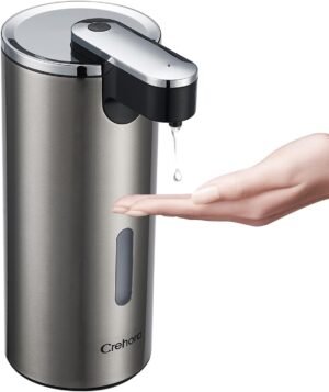 Automatic Soap Dispenser, Automatic Liquid Soap Dispenser Touchless, 12oz/340ml, 3-Level Adjustable, Battery Operated, Water-Resistant for Bathroom, Kitchen and School, Clog-Free, Stainless Steel