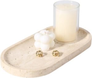 Koville Natural Marble Tray for Bathroom Counter, 10″ x 5″ Travertine Marble Storage Trays for Perfume, Cosmetics, Jewelry, Vanity Tray Stone Trays for Home, Decorative Tray for Dresser Organizer
