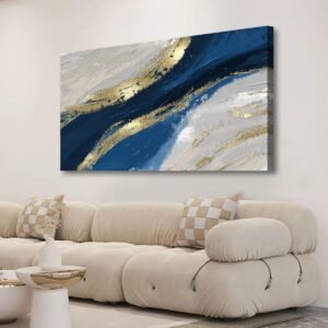 Abstract Canvas Wall Art for Living room Office Bedroom Golden Blue Wall Art Print Oil Paintings Modern Abstract River Texture Pictures Wall Decor Artwork Waterproof Ready to Hang – 20in * 40inch