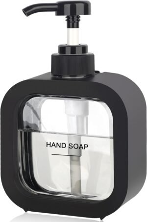 Hand & Dish Soap Dispenser – Modern Plastic Pump with Labels – Black