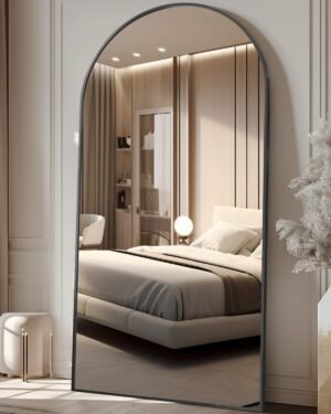 Antok Oversized Full Length Mirror with Stand, 81″x41″ Arched Floor Mirror, Aluminum Frame, Wall Mounted/Leaning/Free Standing, Large Body Mirror for Bedroom Living Room Entryway Dressing Room,Black