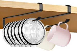 IPEROT Tumbler Lid Organizer, 2 Pack Coffee Mug Holder for Yeti Tumbler Lid, Space Saving Mug Hanger Rack Holds Up to 12 Lids, Cup Holder Under Cabinet, Water Bottle Lid Holders for Kitchen Storage