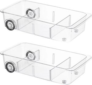 Attelite RollOut Refrigerator Drawer Organizer and Storage Clear Design with Dividers, Fridge Organizer on Wheels, Upgrade Thick Plastic Pantry Storage Bins, Kitchen Organization 2 Set