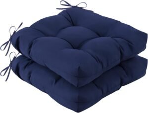 IASEAHK Outdoor Chair Cushions Set of 2, 19″ x 19″ x 5″, Waterproof Outdoor Seat Cushions for Patio Furniture, Fade-Resistant Patio Chair Cushion, Dining Wicker Chair Pads for Porch Garden, Navy Blue