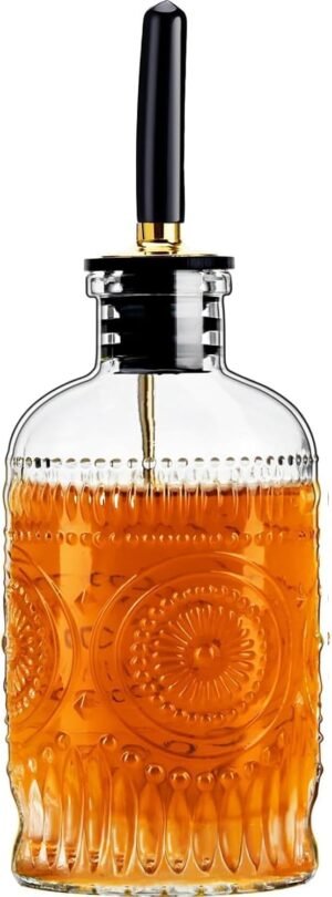 Gegewawa 1pcs Glass Coffee Syrup Dispenser Bottles 7 OZ, Simple Syrup Bottles with Metal Pour Spout, Syrup Dispenser for Coffee Bar Accessories for Maple Honey Syrup Oil and Sauces