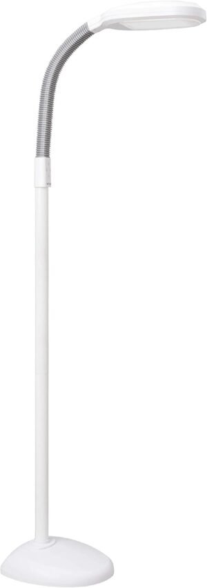 Verilux SmartLight Full Spectrum LED Modern Floor Lamp with Adjustable Brightness, Flexible Gooseneck and Easy Controls – Reduces Eye Strain and Fatigue – Ideal for Reading, Artists, Craft (White)