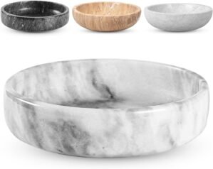 FNTSTICGOODS Marble Decorative Bowl – 7.5″ White/Grey Solid Marble Centerpiece – Handmade Stone Fruit Bowl – Catch-All or Key Bowl for Kitchen – Modern Minimalist Decor