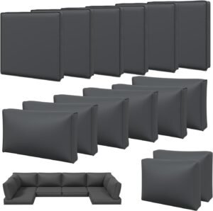 Aoxun 14pcs Patio Cushion Covers Replacement, Waterproof Outdoor Furniture Cushion Covers with Zipper and Non-Slip Bottom, Patio Sofa Couch 3 Sizes for Patio Sectional, Covers Only (Grey)