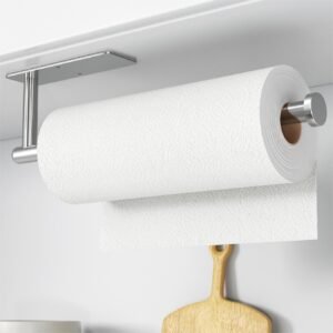 Paper Towel Holder – Self-Adhesive or Drilling, Brushed Nickel, Wall Mounted, SUS304 Stainless Steel Kitchen Roll Dispenser Under Cabinet