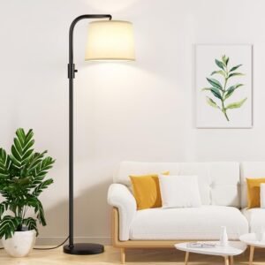 Ambimall Fully Dimmable Floor Lamp with 9W LED Bulb, Standing Lamp for Living Room with Adjustable Head, Modern Standing Tall Light with Rotary Switch for Office