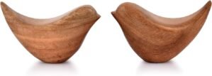 NIRMAN Acacia Wood Bird Statues Set Home Décor Bird Sculpture for Living Room, Bathroom, Office Modern Style Birds Decorative Ornaments (Set of 2) (4.5″ x 2″ x 2.5″)