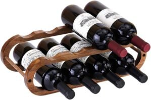 Navtcow Wine Rack and Water Bottle Organizer 2 in 1 for Cabinet and Countertop – Adjustable in 2 Sizes (Acacia Wood 2 Tier)