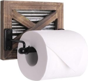 Autumn Alley Rustic Farmhouse Toilet Paper Holder Wall – Farmhouse Bathroom Country Decor Accessories with Warm Brown Wood, Galvanized Metal & Black Adds Western Decor Charm