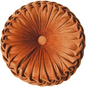 Teieas Round Throw Pillow Velvet Home Decoration Pleated Round Pillow Cushion for Couch Chair Bed Car Orange