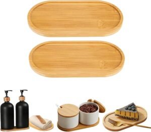 2PCS Bamboo Bathroom Trays – Suitable for The Bathroom,Kitchen,Breakfast Tray and Decorative Tray (6.88 in * 3.46 in)