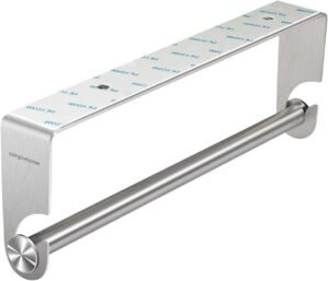 Paper Towel Holder Under Cabinet/Wall Mount SUS304 Brushed Stainless Steel | adhesive, no drilling | no rust | thickened 16mm diameter rod | simple roll replacement | max support 30cm roll in length